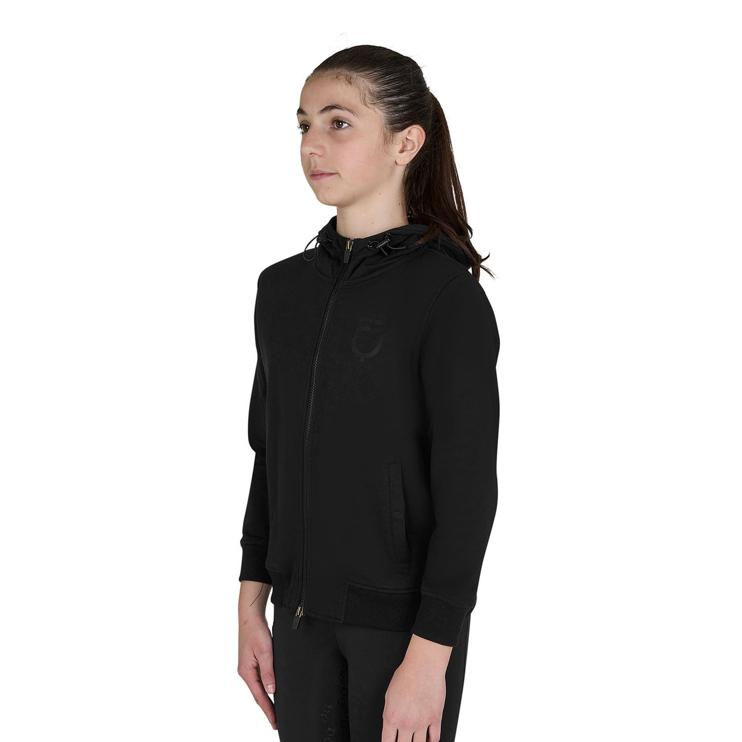 Sudadera infantil unisex con capucha y cremallera frontal Equestro - Negro