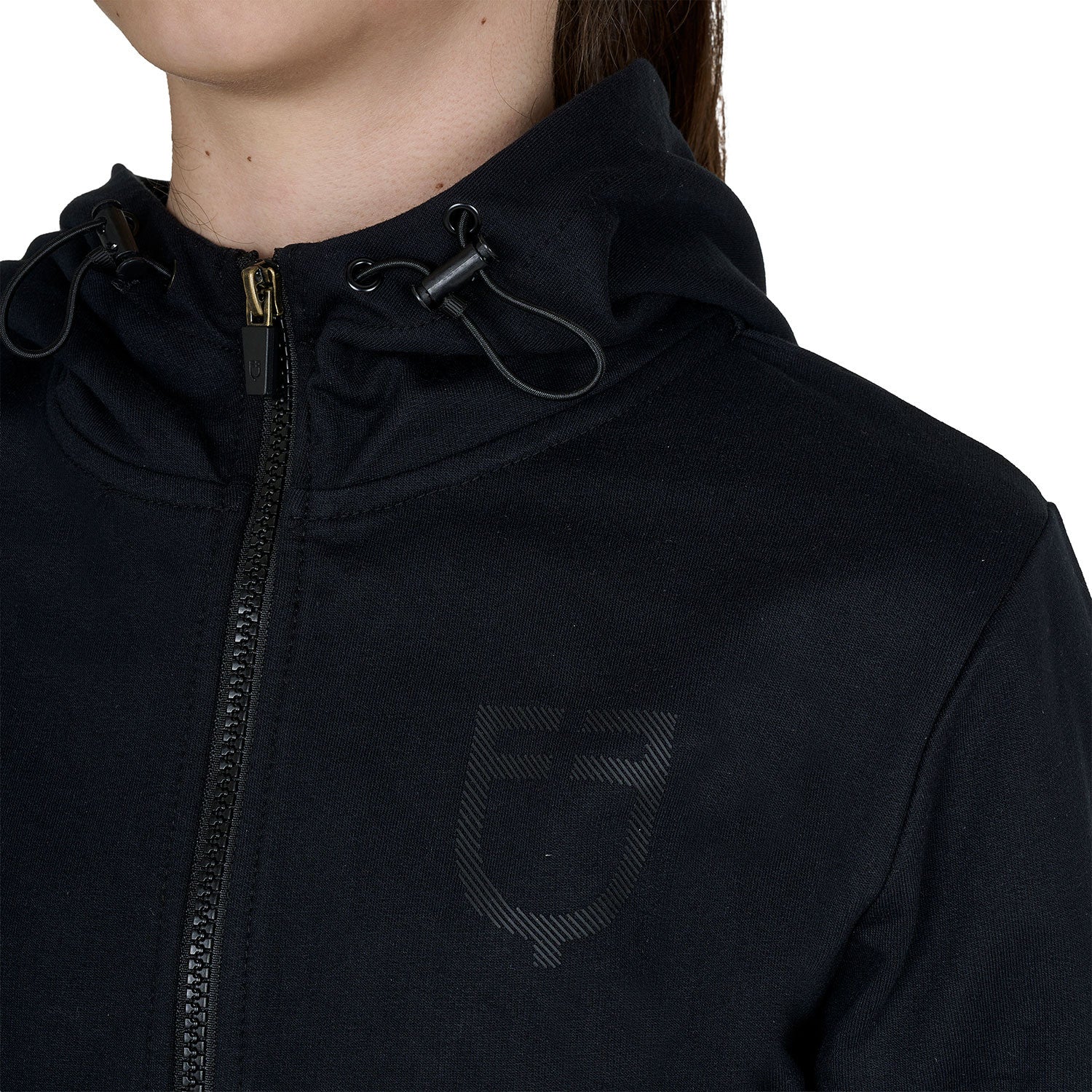 Sudadera infantil unisex con capucha y cremallera frontal Equestro - Negro
