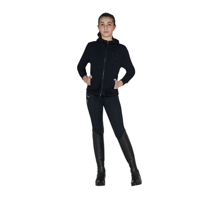 Sudadera infantil unisex con capucha y cremallera frontal Equestro - Negro