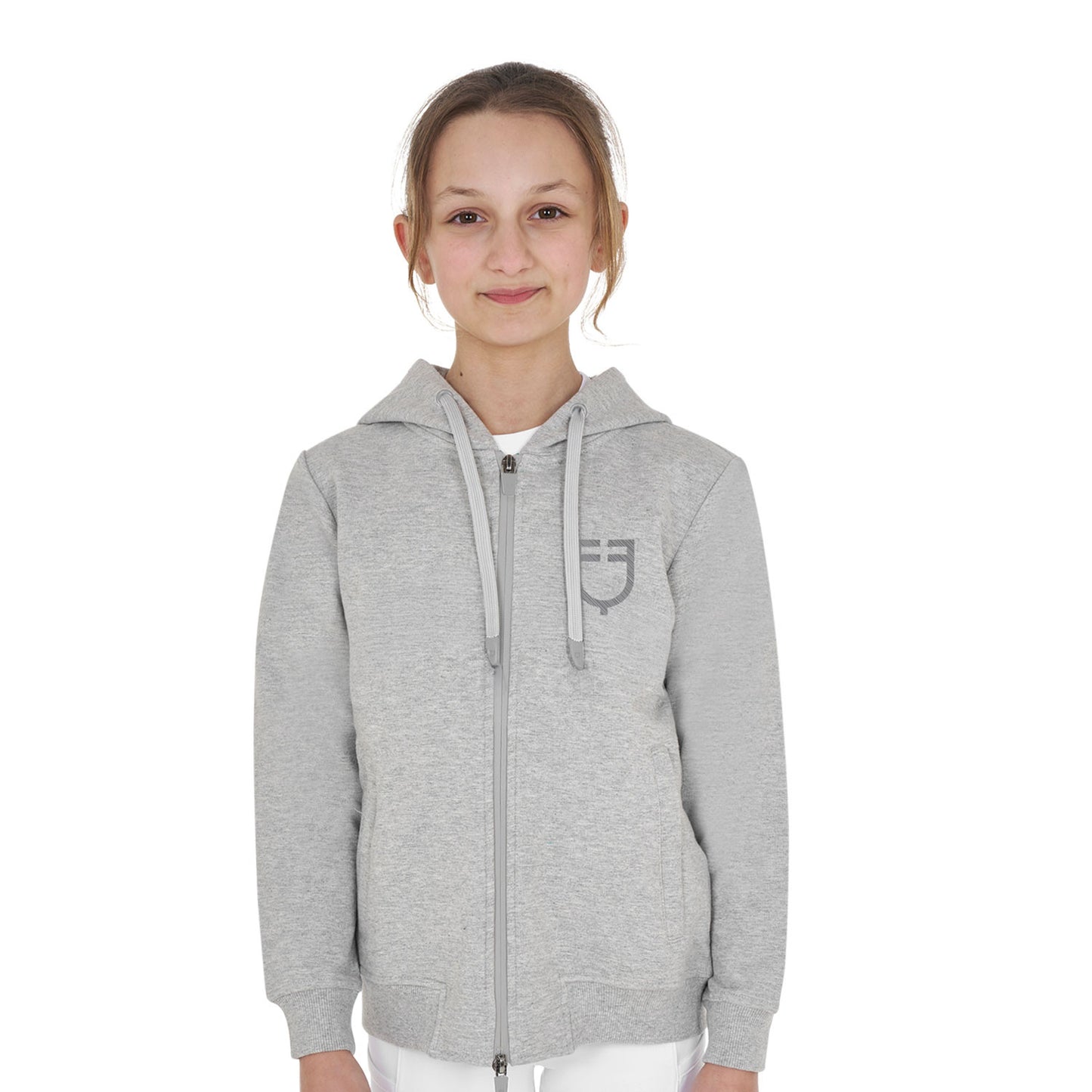 Sudadera infantil unisex con capucha y cremallera frontal Equestro - Grey Melange