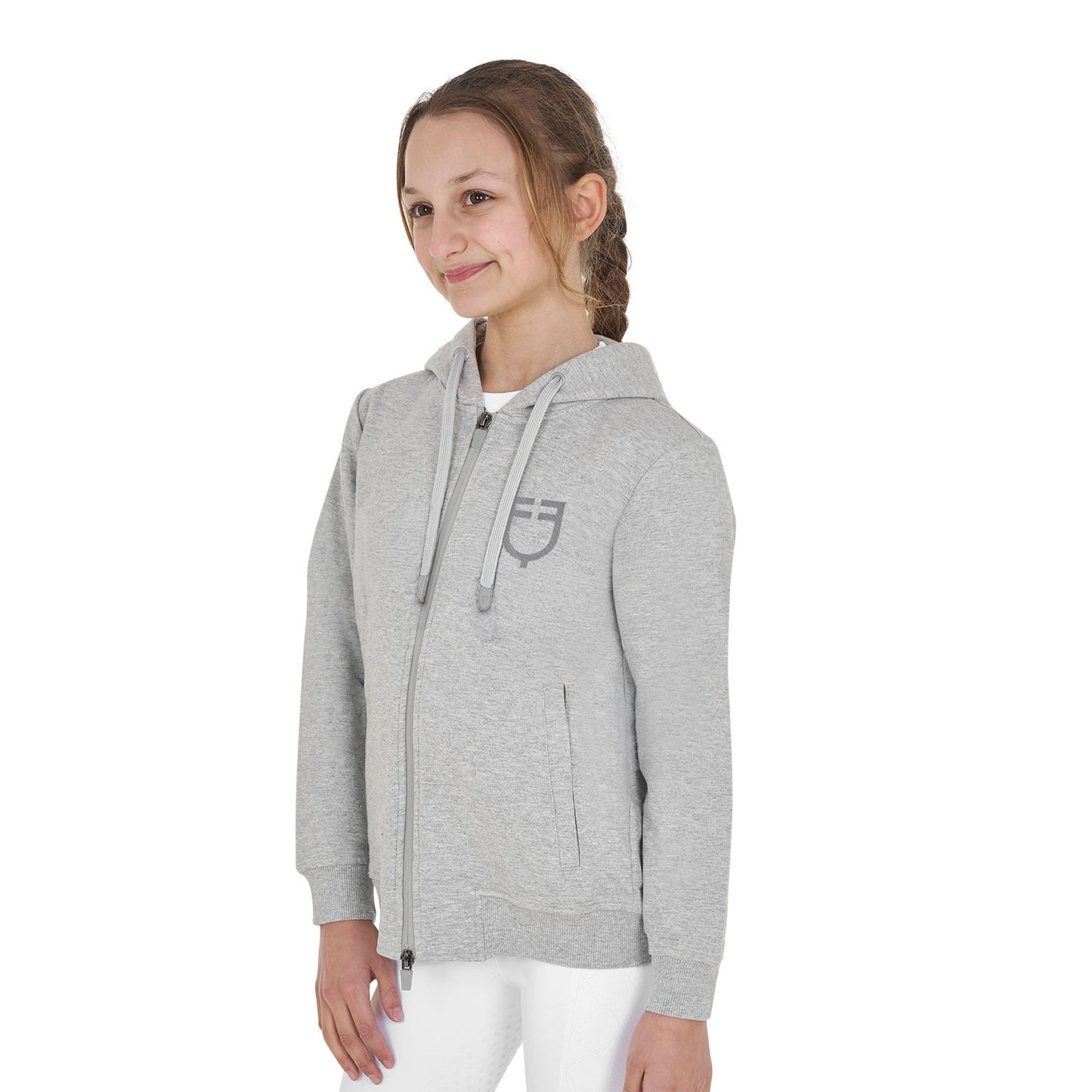 Sudadera infantil unisex con capucha y cremallera frontal Equestro - Grey Melange
