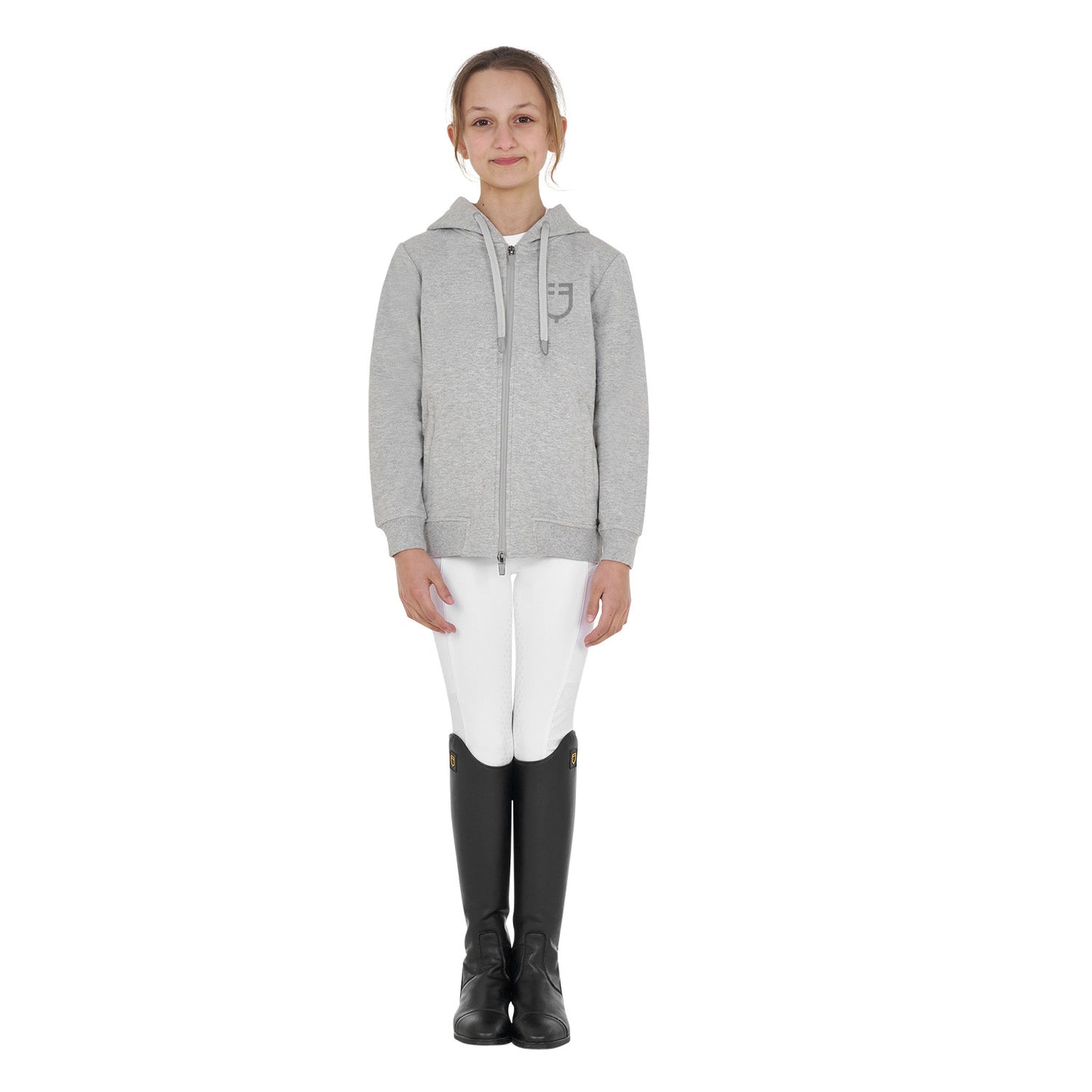 Sudadera infantil unisex con capucha y cremallera frontal Equestro - Grey Melange