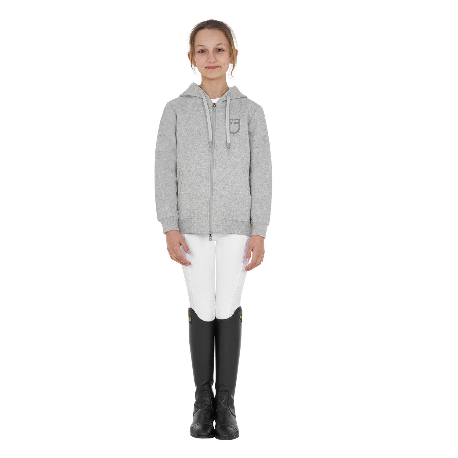 Sudadera infantil unisex con capucha y cremallera frontal Equestro - Grey Melange