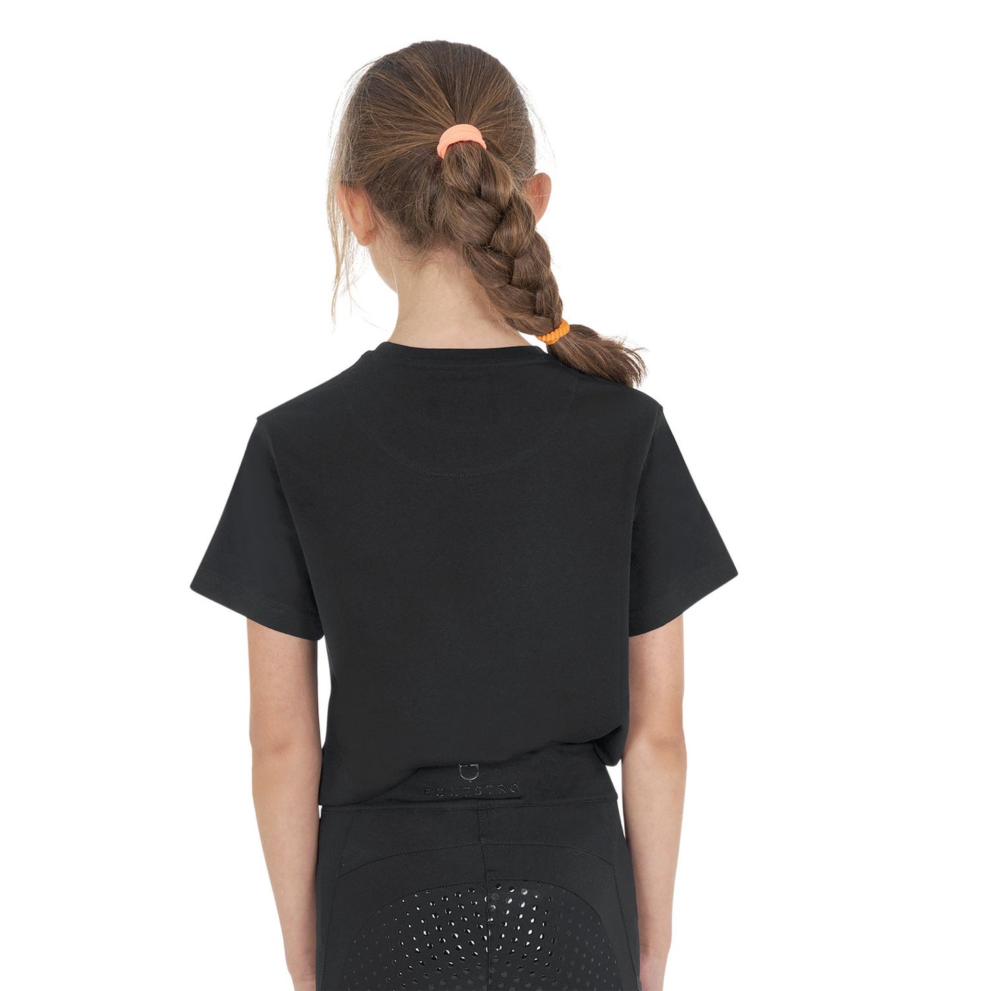 Camiseta de algodón con logotipo brillante de salto ecuestre para niños Equestro - Negro
