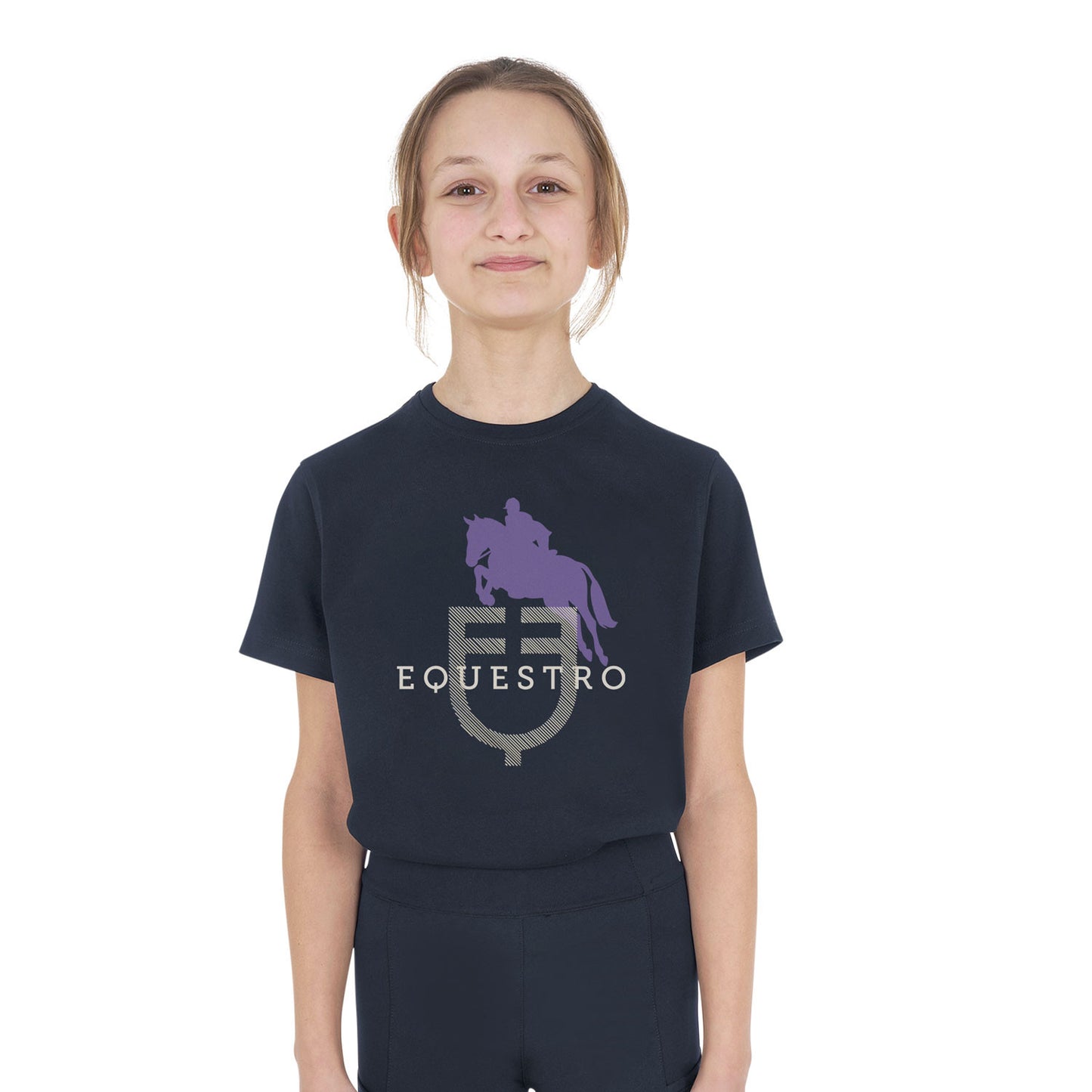 Camiseta de algodón con logotipo brillante de salto ecuestre para niños Equestro