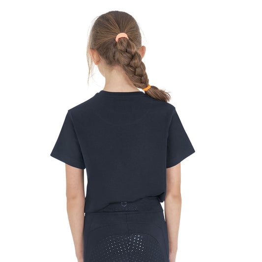 Camiseta de algodón con logotipo brillante de salto ecuestre para niños Equestro - Azul marino