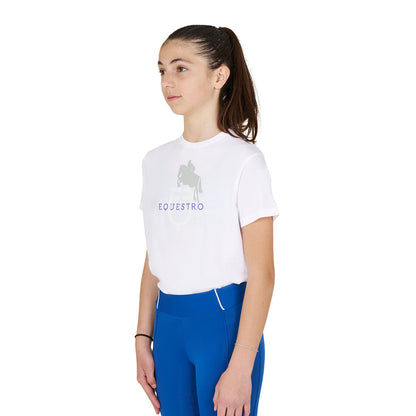Camiseta de algodón con logotipo brillante de salto ecuestre para niños Equestro - Blanco