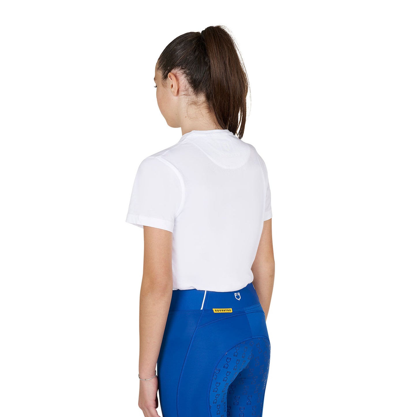 Camiseta de algodón con logotipo brillante de salto ecuestre para niños Equestro - Blanco