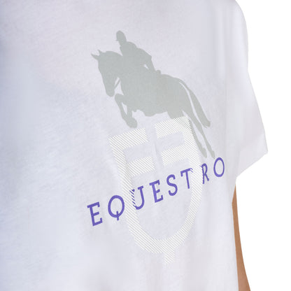 Camiseta de algodón con logotipo brillante de salto ecuestre para niños Equestro - Blanco