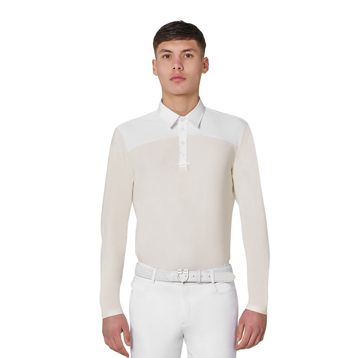 Polo de hombre de concurso de manga larga Equestro - White/Antique White