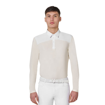 Polo de hombre de concurso de manga larga Equestro - White/Antique White