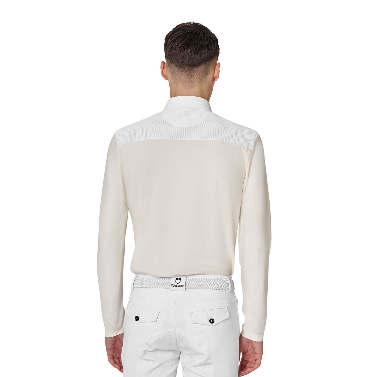 Polo de hombre de concurso de manga larga Equestro - White/Antique White