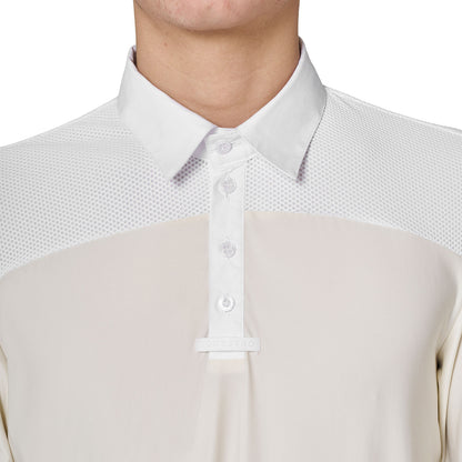 Polo de hombre de concurso de manga larga Equestro - White/Antique White