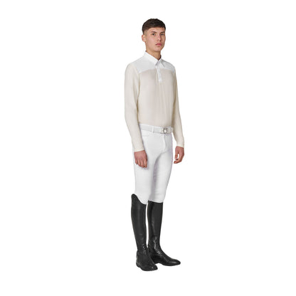 Polo de hombre de concurso de manga larga Equestro - White/Antique White