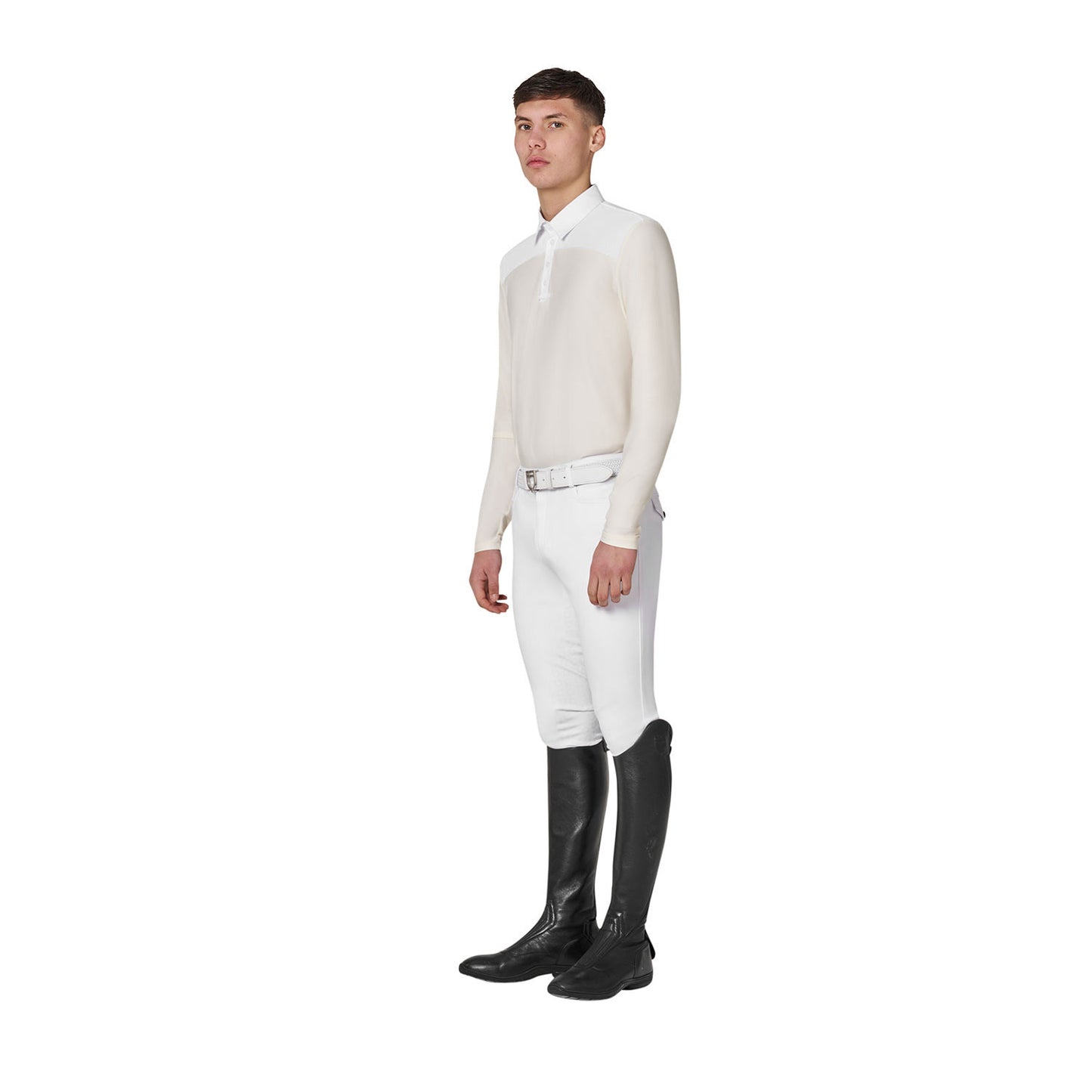Polo de hombre de concurso de manga larga Equestro - White/Antique White