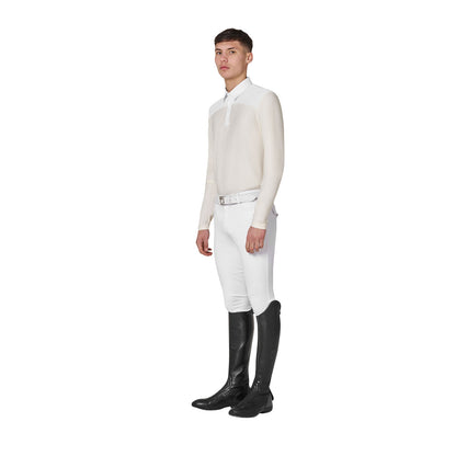 Polo de hombre de concurso de manga larga Equestro - White/Antique White