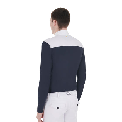 Polo de hombre de concurso de manga larga Equestro - White/Navy Blazer