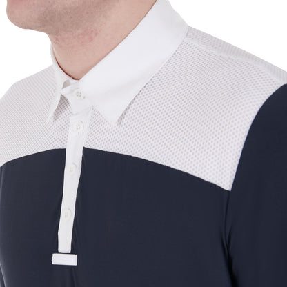 Polo de hombre de concurso de manga larga Equestro - White/Navy
