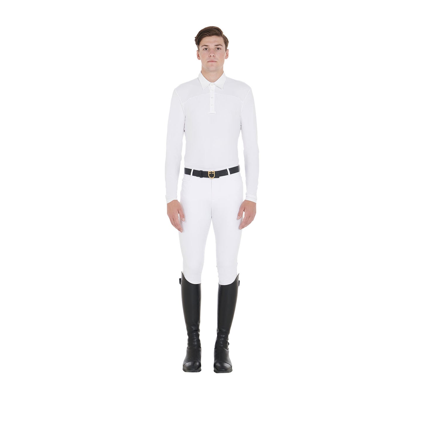 Polo de hombre de concurso de manga larga Equestro - White/White