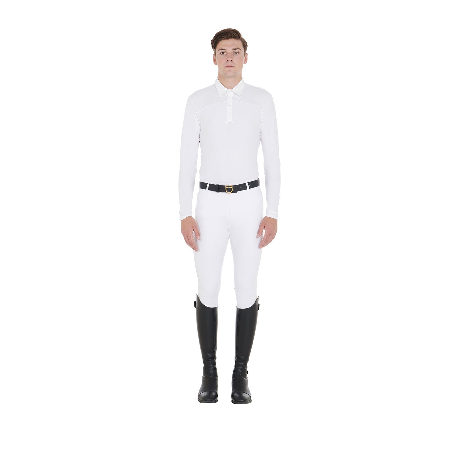 Polo de hombre de concurso de manga larga Equestro - White/White
