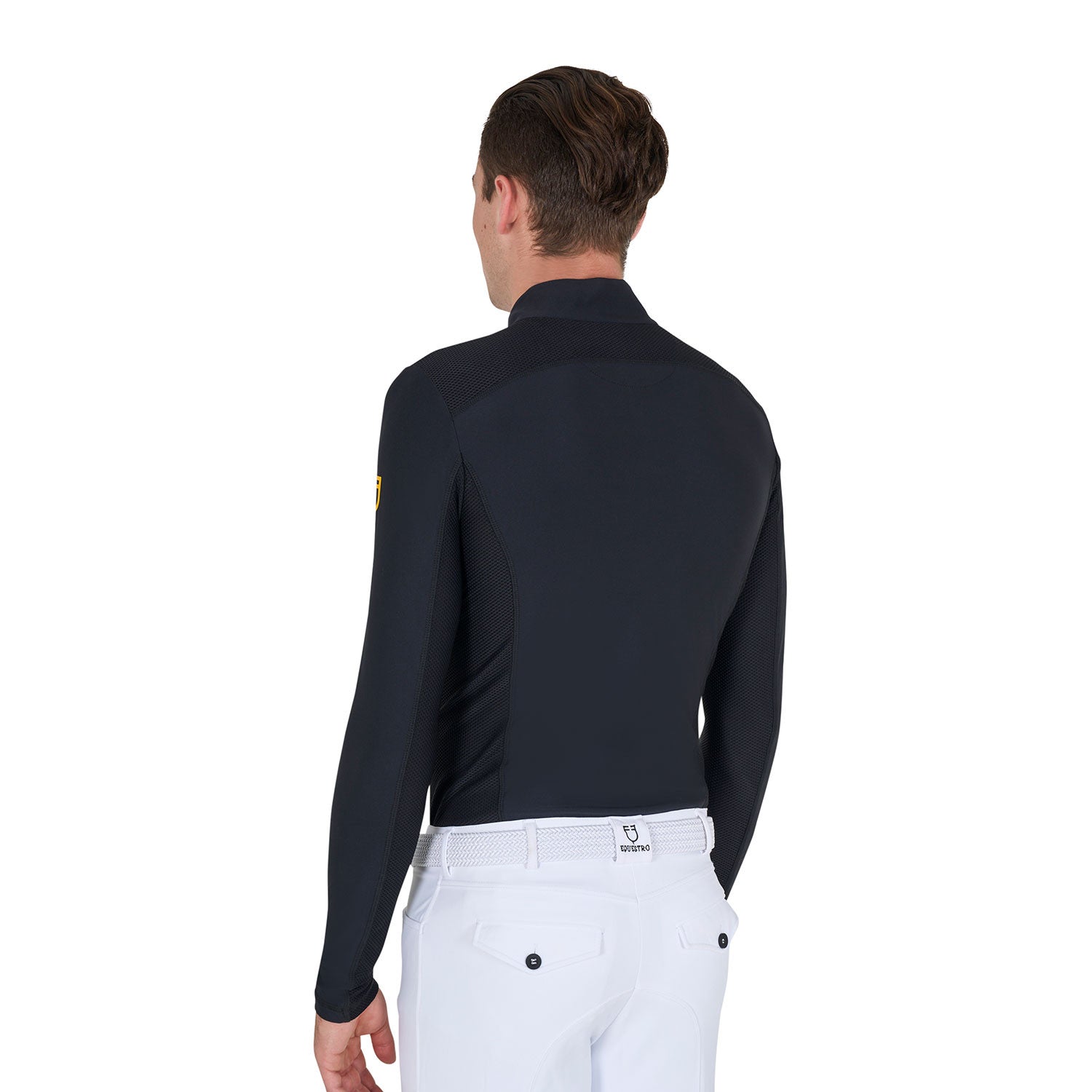 Polo de hombre slim fit de entrenamiento de manga larga Equestro - Negro
