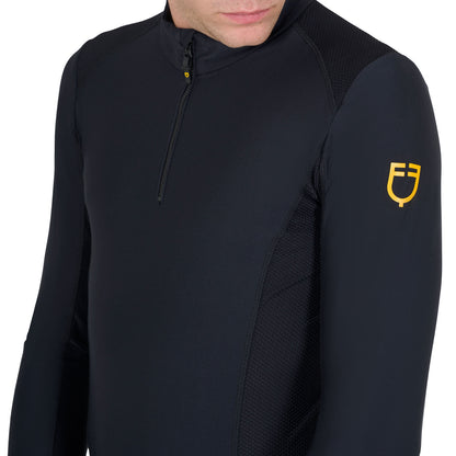 Polo de hombre slim fit de entrenamiento de manga larga Equestro - Negro