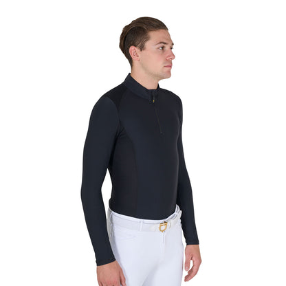 Polo de hombre slim fit de entrenamiento de manga larga Equestro - Negro