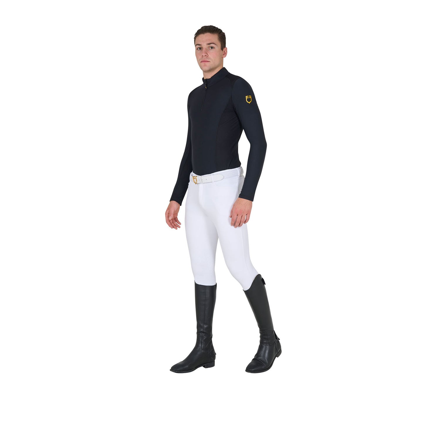 Polo de hombre slim fit de entrenamiento de manga larga Equestro - Negro