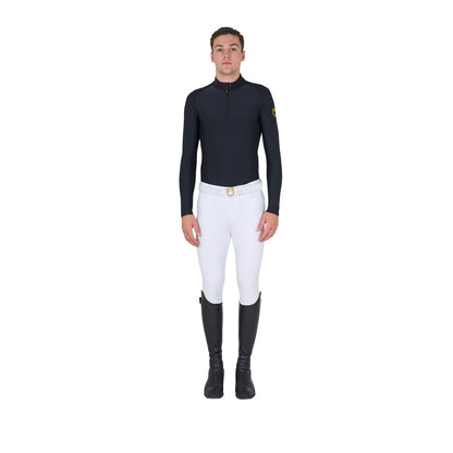 Polo de hombre slim fit de entrenamiento de manga larga Equestro - Negro