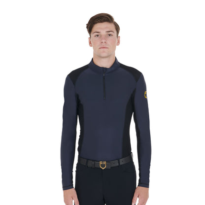 Polo de hombre slim fit de entrenamiento de manga larga Equestro - Azul marino