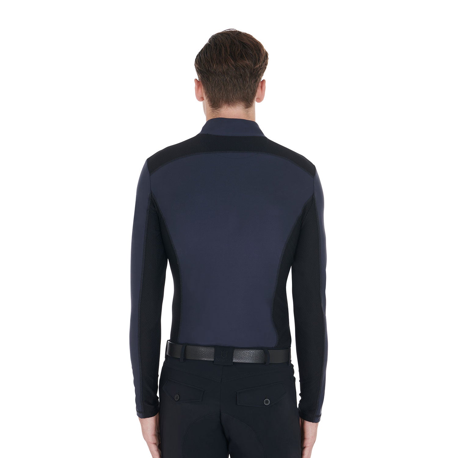 Polo de hombre slim fit de entrenamiento de manga larga Equestro - Azul marino