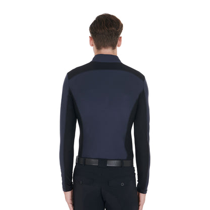 Polo de hombre slim fit de entrenamiento de manga larga Equestro - Azul marino