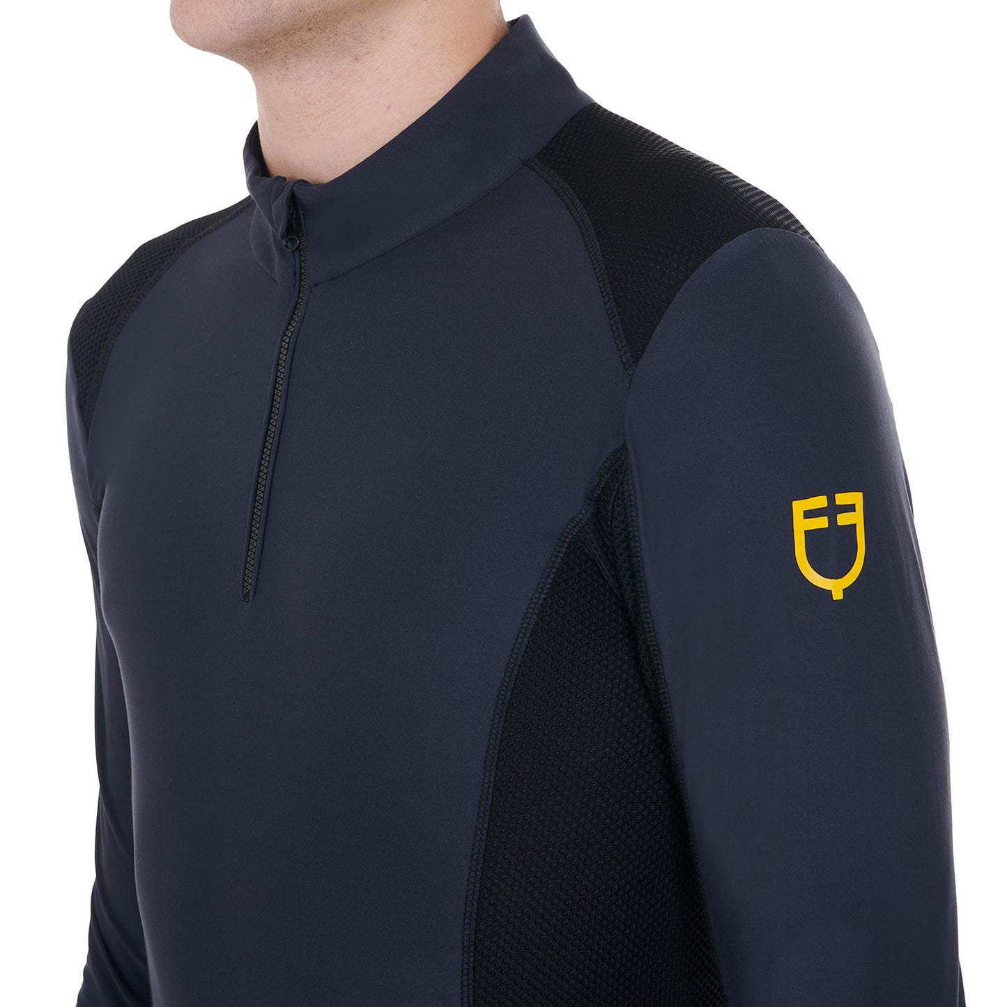 Polo de hombre slim fit de entrenamiento de manga larga Equestro - Azul marino