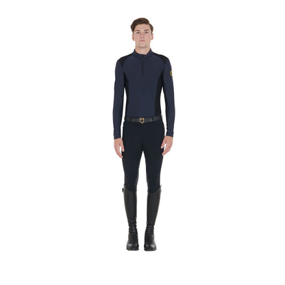 Polo de hombre slim fit de entrenamiento de manga larga Equestro - Azul marino