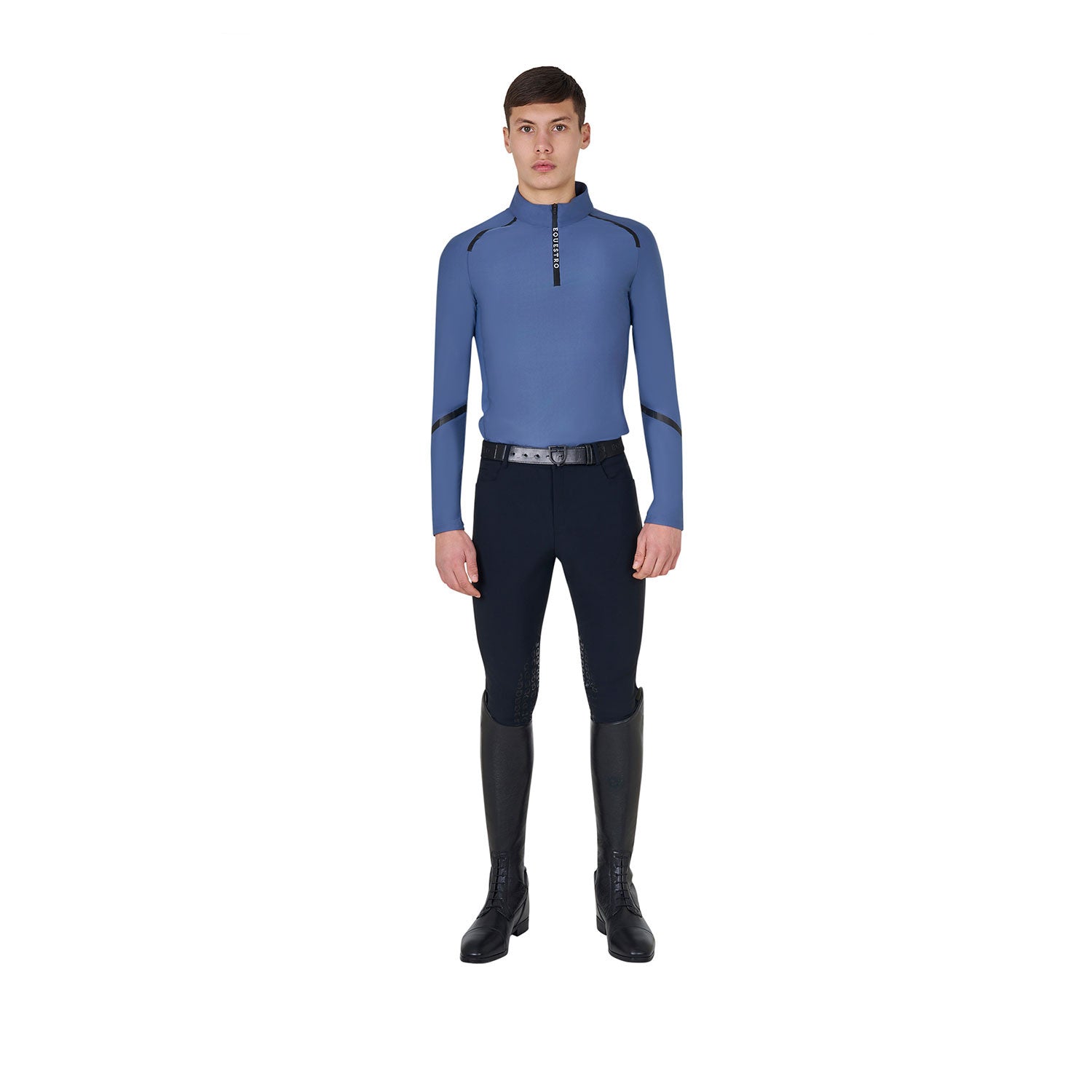Polo de hombre de entrenamiento slim fit de manga larga Equestro - Bering Sea