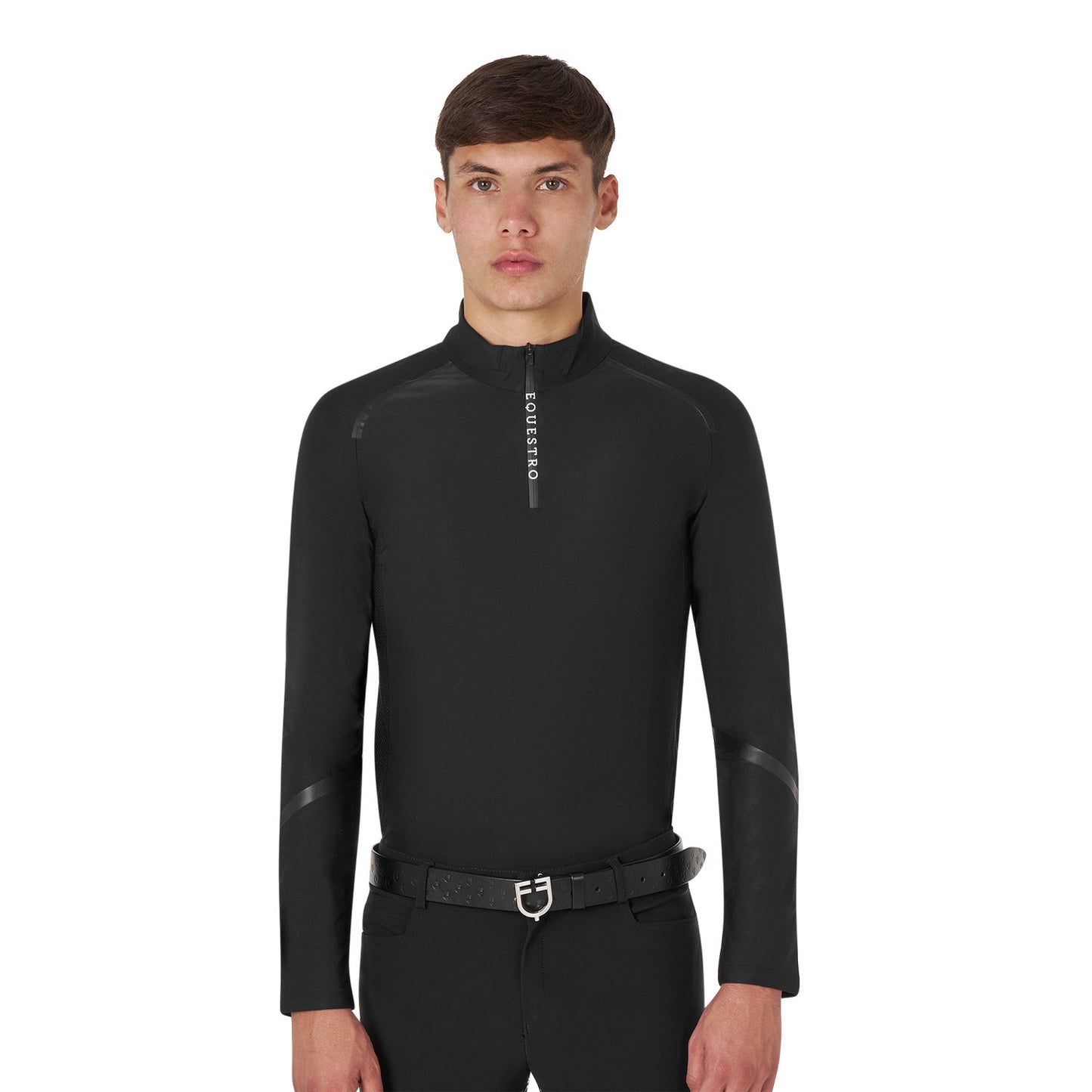 Polo de hombre de entrenamiento slim fit de manga larga Equestro - Negro