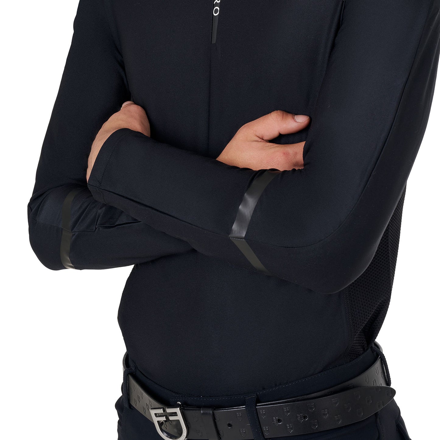 Polo de hombre de entrenamiento slim fit de manga larga Equestro - Negro