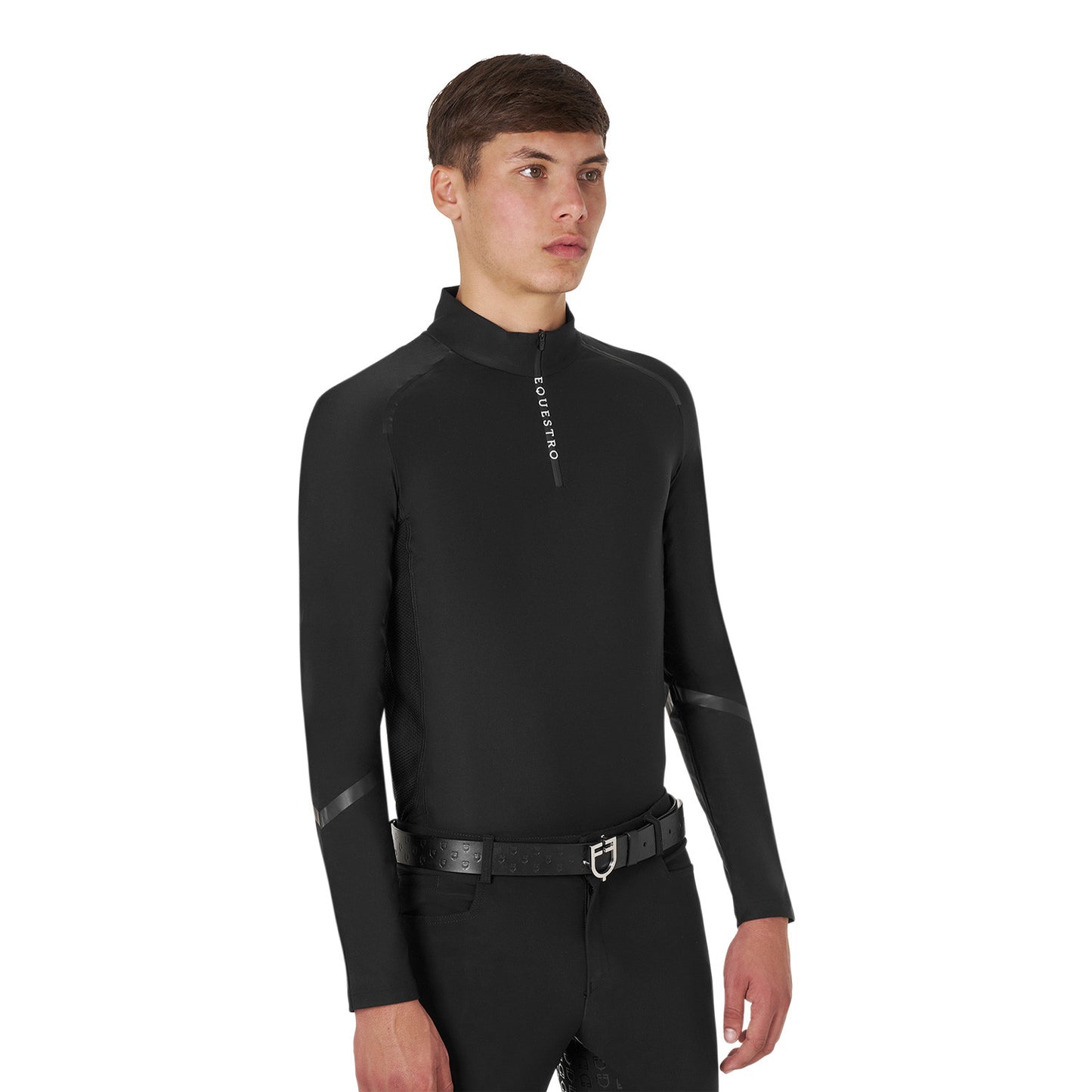 Polo de hombre de entrenamiento slim fit de manga larga Equestro - Negro