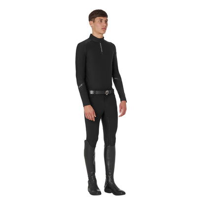 Polo de hombre de entrenamiento slim fit de manga larga Equestro - Negro