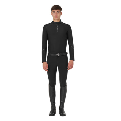 Polo de hombre de entrenamiento slim fit de manga larga Equestro - Negro