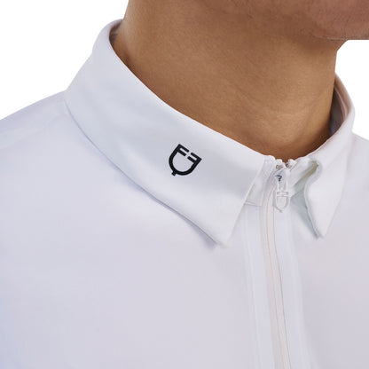Polo concurso hombre Equestro Ridertechnology manga corta y cremallera - Blanco