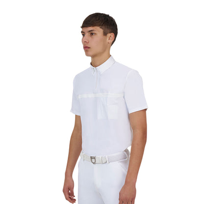 Polo concurso hombre Equestro Ridertechnology manga corta y cremallera - Blanco