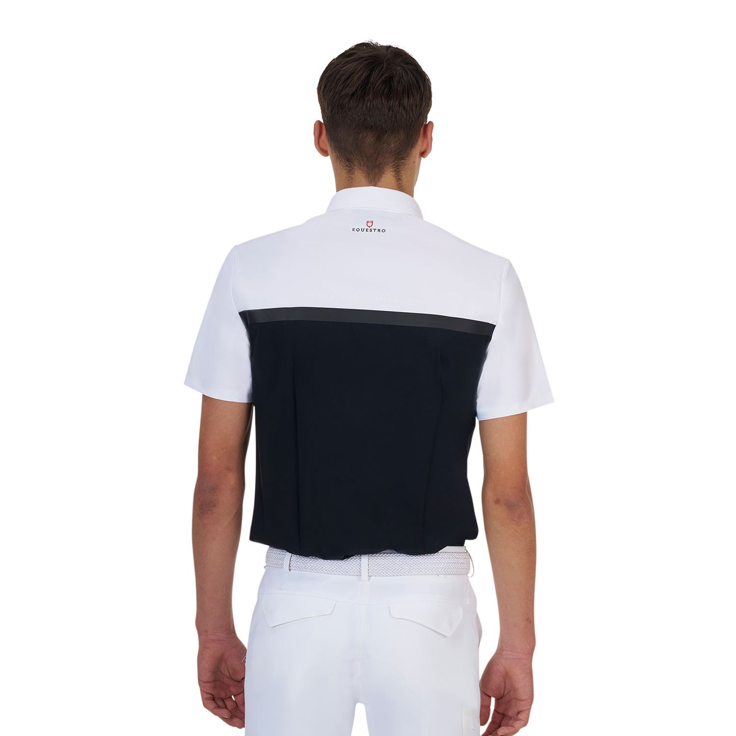 Polo concurso hombre Equestro Ridertechnology manga corta y cremallera - White/Black