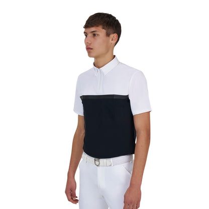 Polo concurso hombre Equestro Ridertechnology manga corta y cremallera - White/Black