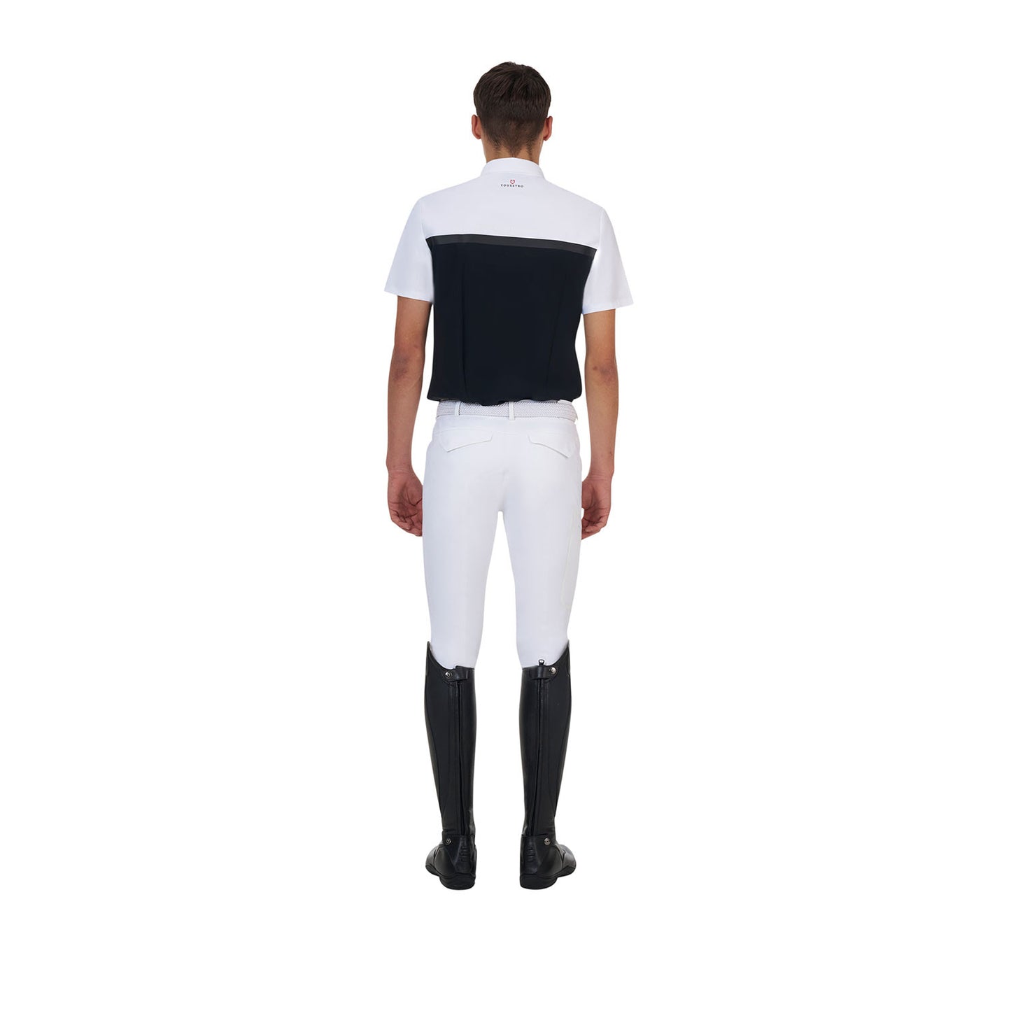 Polo concurso hombre Equestro Ridertechnology manga corta y cremallera - White/Black