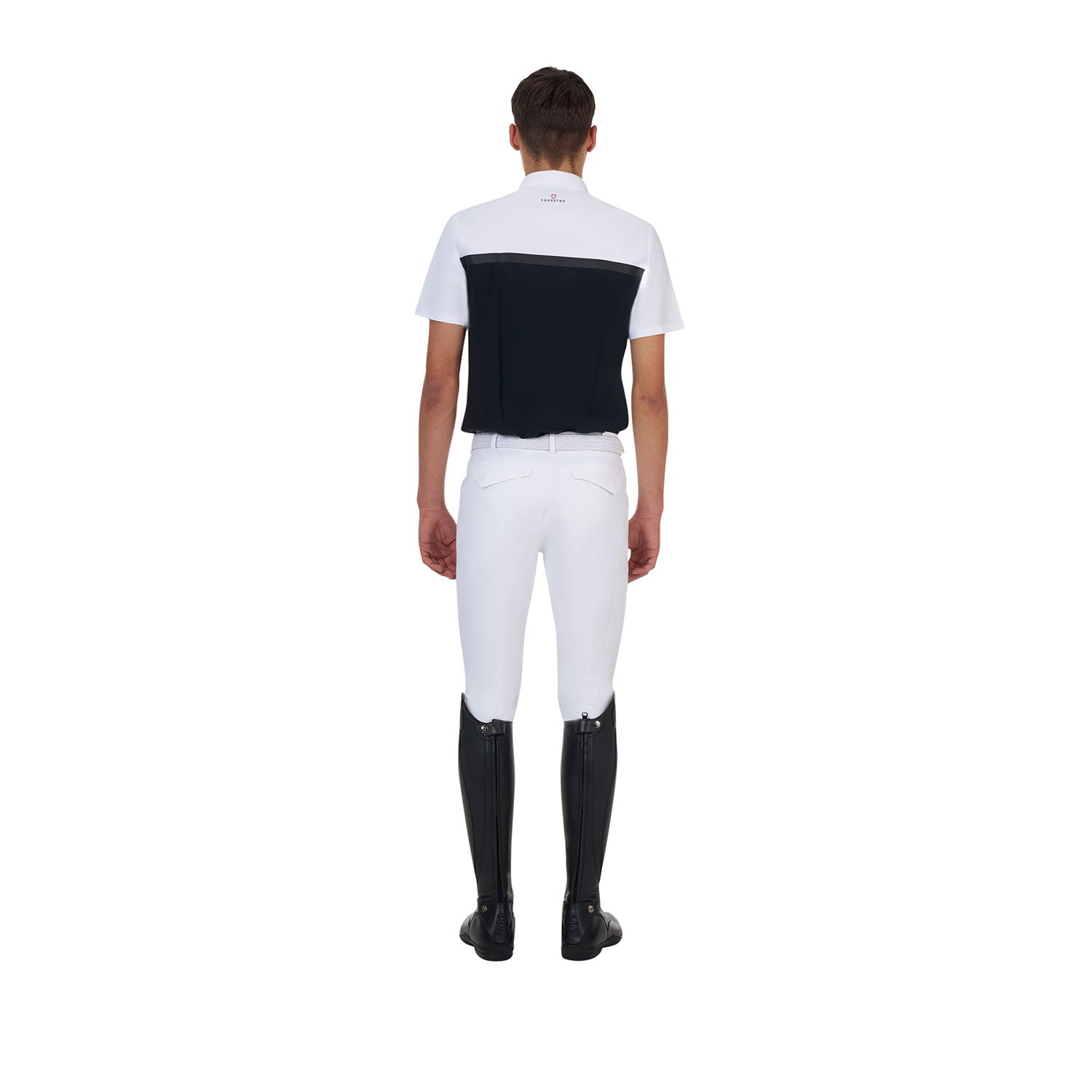 Polo concurso hombre Equestro Ridertechnology manga corta y cremallera - White/Black