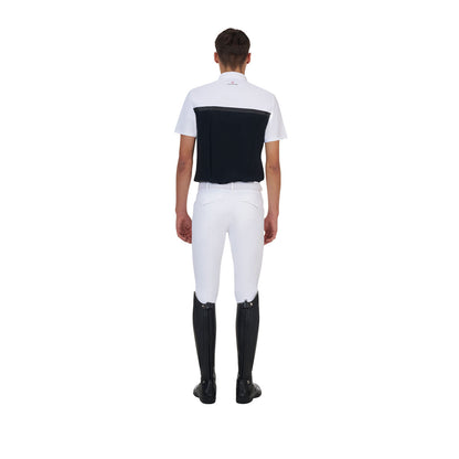 Polo concurso hombre Equestro Ridertechnology manga corta y cremallera - White/Black