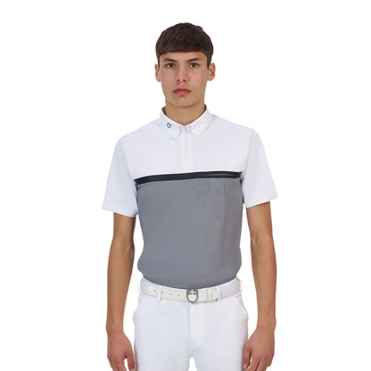 Polo concurso hombre Equestro Ridertechnology manga corta y cremallera - White/Mockingbird