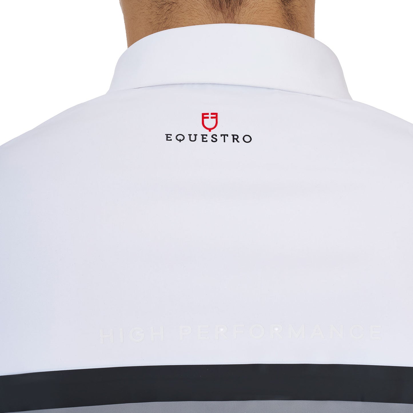 Polo concurso hombre Equestro Ridertechnology manga corta y cremallera - White/Mockingbird