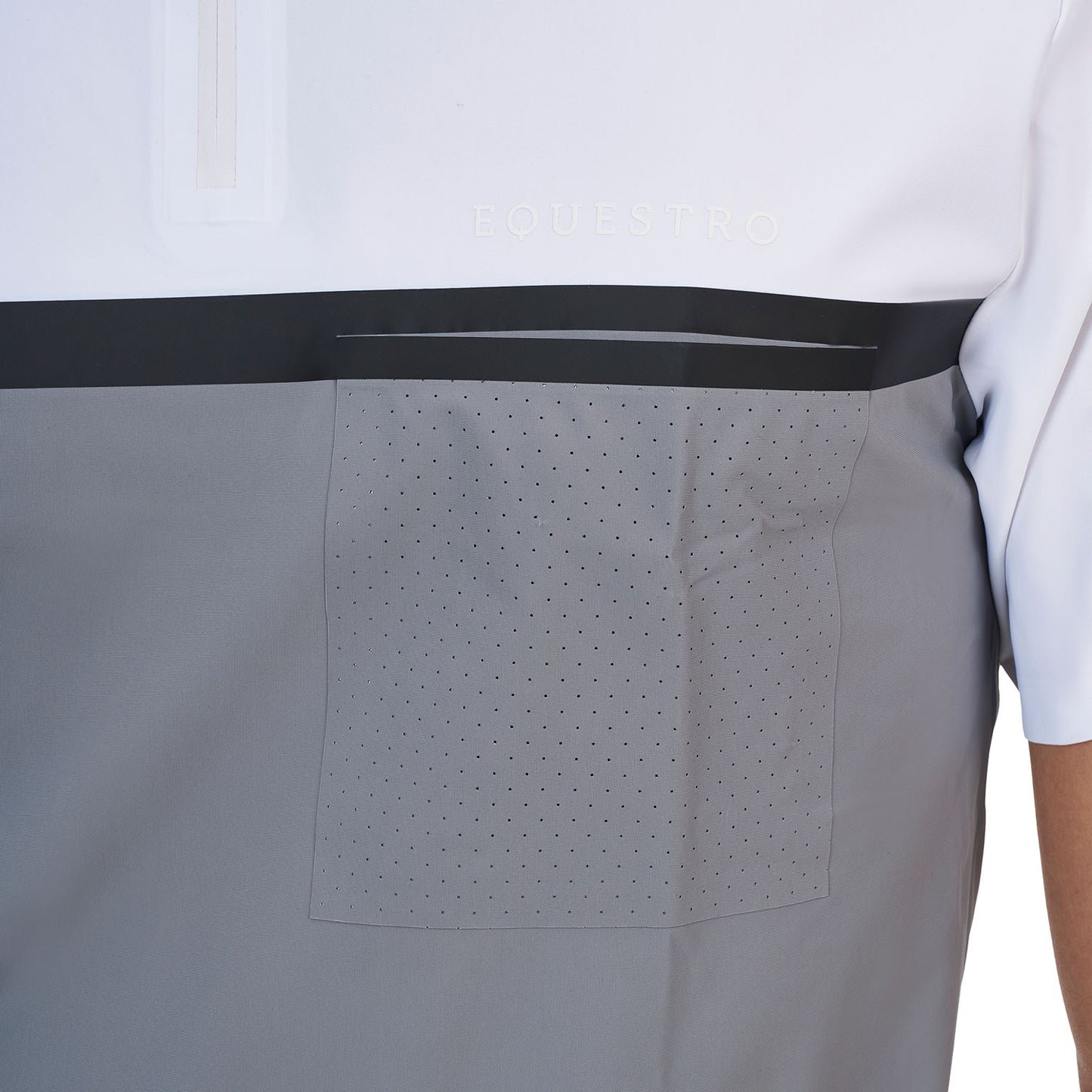 Polo concurso hombre Equestro Ridertechnology manga corta y cremallera - White/Mockingbird